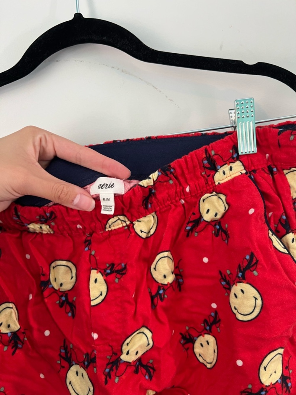 Aerie Smiley® Flannel Pajama Shirt + Ruffle Shorts Holiday Red Christmas PJ Set - Picture 13 of 13